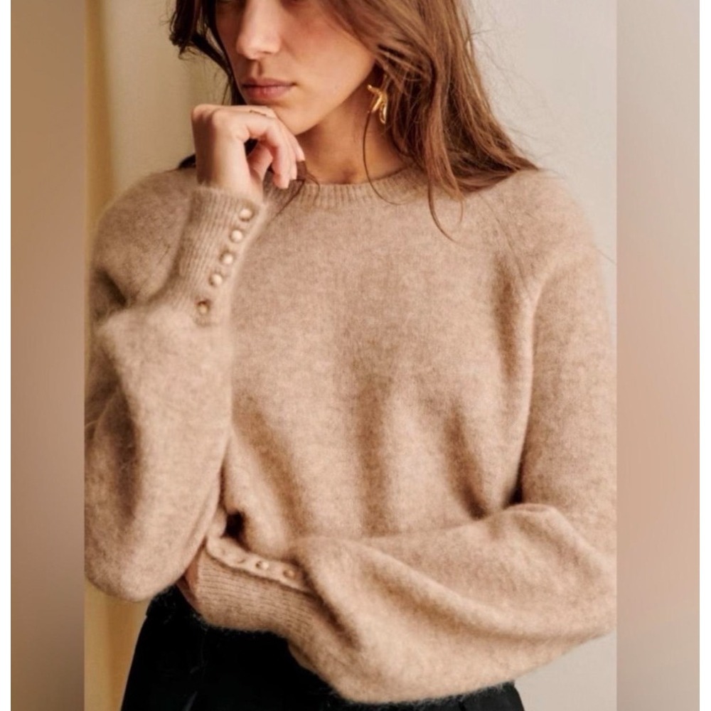 Sezane Jumper Camel Beige Mohair Merino Wool Button Cuff Sweater XS